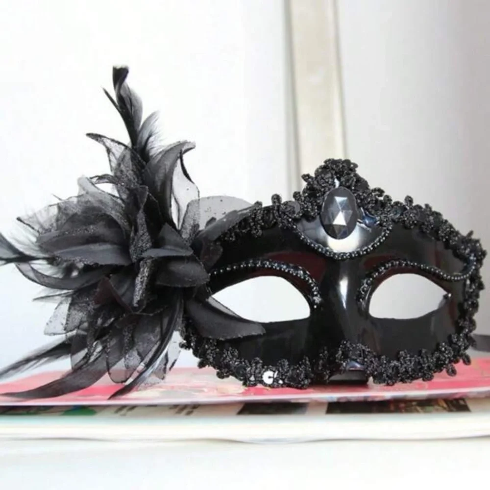 Black Mask Decorative Side Rose Lace Party Mask - Picture 3 of 7